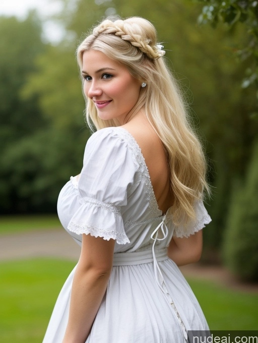 ai nude image of blonde woman in white dress posing for a picture in a park pics of Scandinavian Huge Boobs Beautiful Perfect Body 18 Blonde Happy Sexy Face Victorian Traditional Cleavage Shocked Laughing Back View