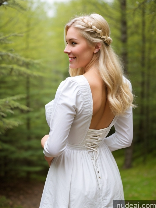 ai nude image of blonde woman in white dress standing in forest with back to camera pics of Scandinavian Huge Boobs Beautiful Perfect Body 18 Blonde Happy Sexy Face Victorian Traditional Cleavage Shocked Laughing Back View