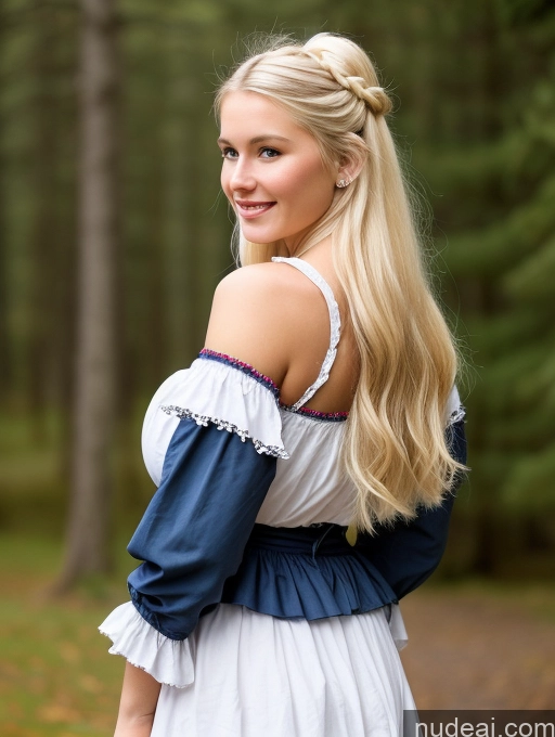 ai nude image of blonde woman in white dress posing in forest with trees pics of Scandinavian Huge Boobs Beautiful Perfect Body 18 Blonde Happy Sexy Face Victorian Traditional Cleavage Shocked Laughing Back View