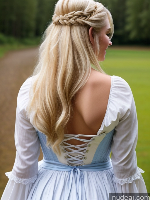 ai nude image of blond woman with long hair in a blue dress standing in a field pics of Scandinavian Huge Boobs Beautiful Perfect Body 18 Blonde Happy Sexy Face Victorian Traditional Cleavage Shocked Laughing Back View