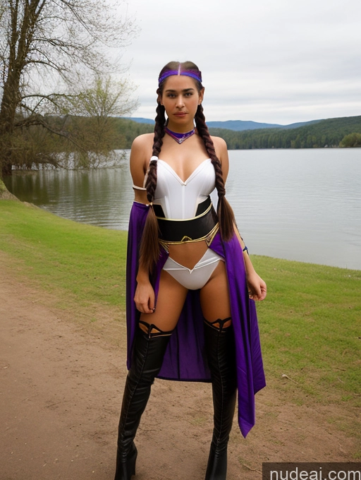 ai nude image of araffe dressed in a costume and cape posing for a picture pics of Sorority One Small Tits Beautiful Skinny Small Ass Perfect Body Tall Long Legs Fairer Skin 18 Seductive Purple Hair Braided Dark Fantasy Lake Front View Superhero Native American Bending Over