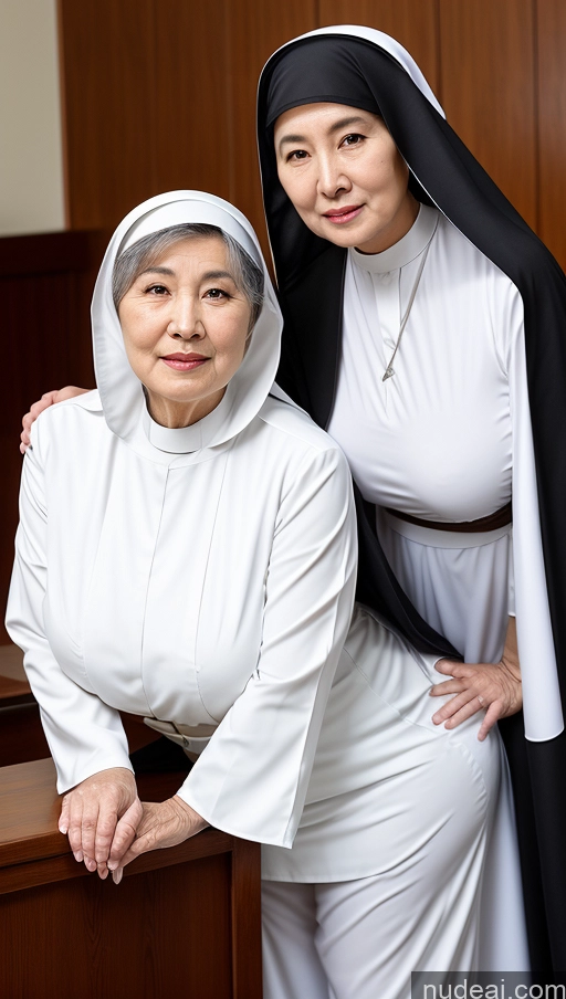 ai nude image of nuns posing for a photo in a church with a wooden wall pics of Milf Busty Big Ass Big Hips Pubic Hair Fairer Skin Black Hair 70s Korean Nun