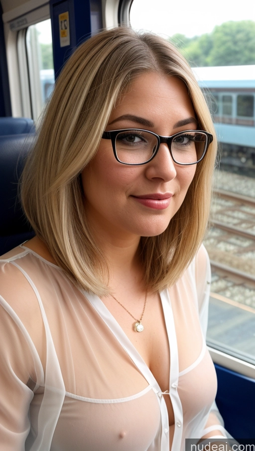 ai nude image of blond woman in glasses sitting on a train looking out the window pics of Chubby Blonde White Skin Detail (beta) Train Cumshot Detailed Front View Thick Fat Glasses Transparent Blouse Cleavage Bobcut Sorority 60s