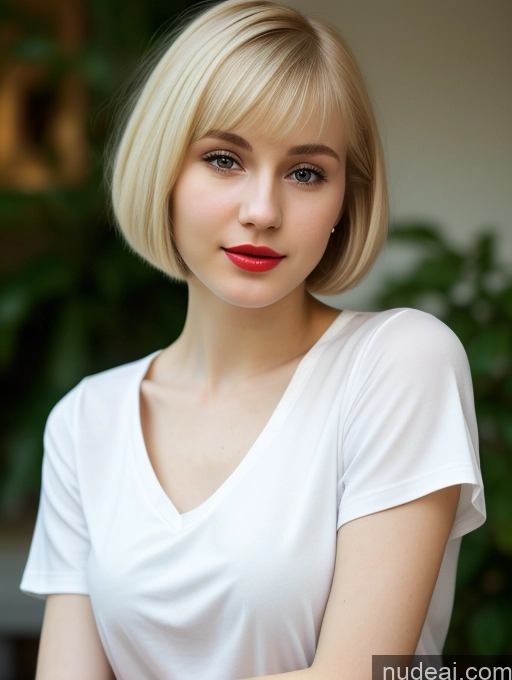 ai nude image of blond woman with red lipstick and white shirt posing for a picture pics of Woman One Small Tits Beautiful Skinny 18 Russian Close-up View Fairer Skin Shirt Lipstick Short Hair Blonde