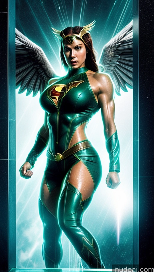 related ai porn images free for Perfect Boobs Hawkgirl Several Powering Up Science Fiction Style Dynamic View Heat Vision Superheroine Muscular Abs Shower Neon Lights Clothes: Green