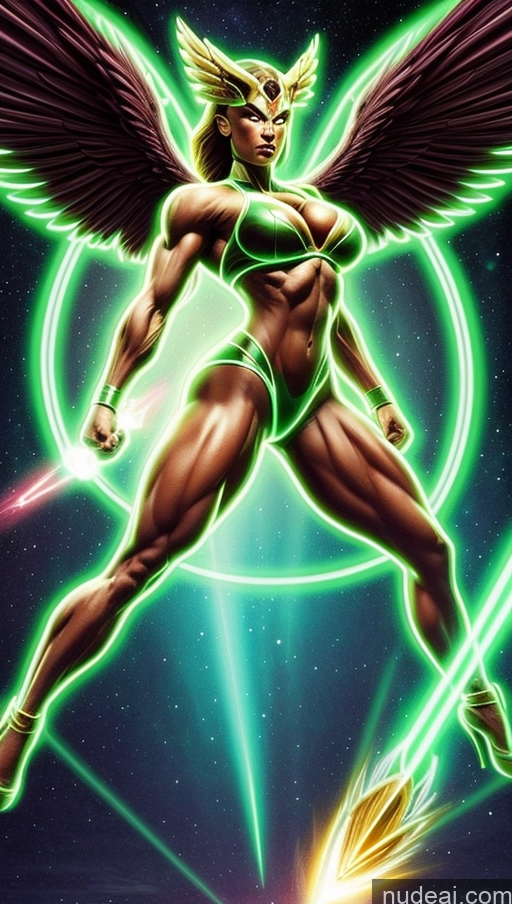 ai nude image of a woman with wings and a green light in her hands pics of Perfect Boobs Hawkgirl Several Powering Up Science Fiction Style Dynamic View Heat Vision Neon Lights Clothes: Green Bodybuilder