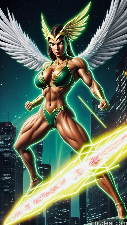 related ai porn images free for Perfect Boobs Hawkgirl Several Powering Up Science Fiction Style Dynamic View Heat Vision Neon Lights Clothes: Green Bodybuilder