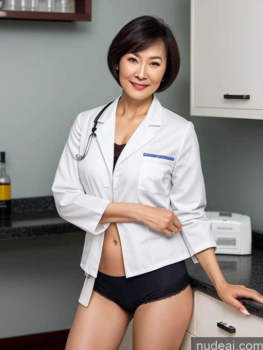 related ai porn images free for Woman Two Short Hair 70s Chinese Bra Doctor Lab Coat Cleavage Dark Lighting Detailed Sexy Face Spreading Legs