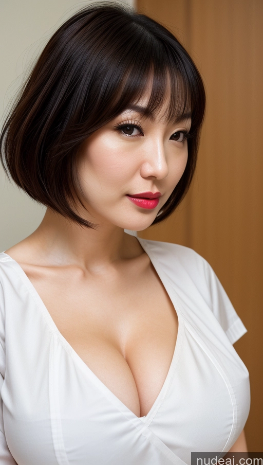 related ai porn images free for Woman One Huge Boobs Beautiful Lipstick Fairer Skin 30s Black Hair Bobcut Japanese Close-up View Detailed Nurse Cleavage