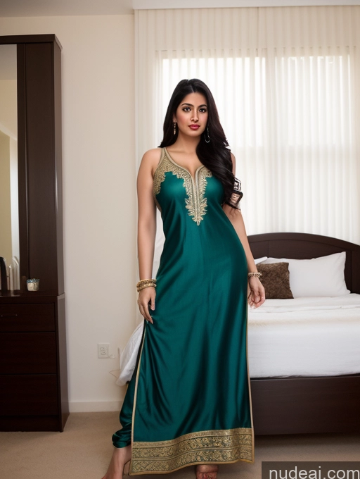 ai nude image of araffe woman in a green dress standing in a bedroom pics of Woman One Perfect Boobs Beautiful Perfect Body Fairer Skin 20s Black Hair Long Hair Indian Bedroom Salwar