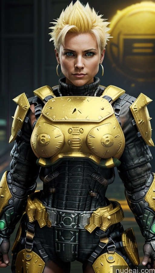 ai nude image of a close up of a woman in a futuristic suit with a gold helmet pics of EdgHalo_armor, Power Armor, Wearing EdgHalo_armor, Perfect Boobs Abs Super Saiyan