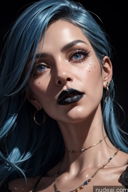 ai nude image of a close up of a woman with blue hair and a black lip pics of Ethiopian Milf Perfect Boobs Goth Close-up View Blue Hair Skin Detail (beta)