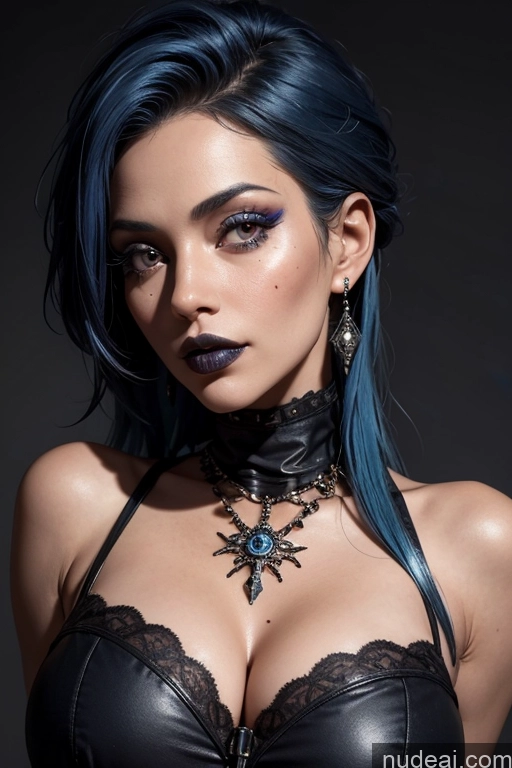 ai nude image of a close up of a woman with blue hair wearing a black bra pics of Ethiopian Milf Perfect Boobs Goth Close-up View Blue Hair Skin Detail (beta)