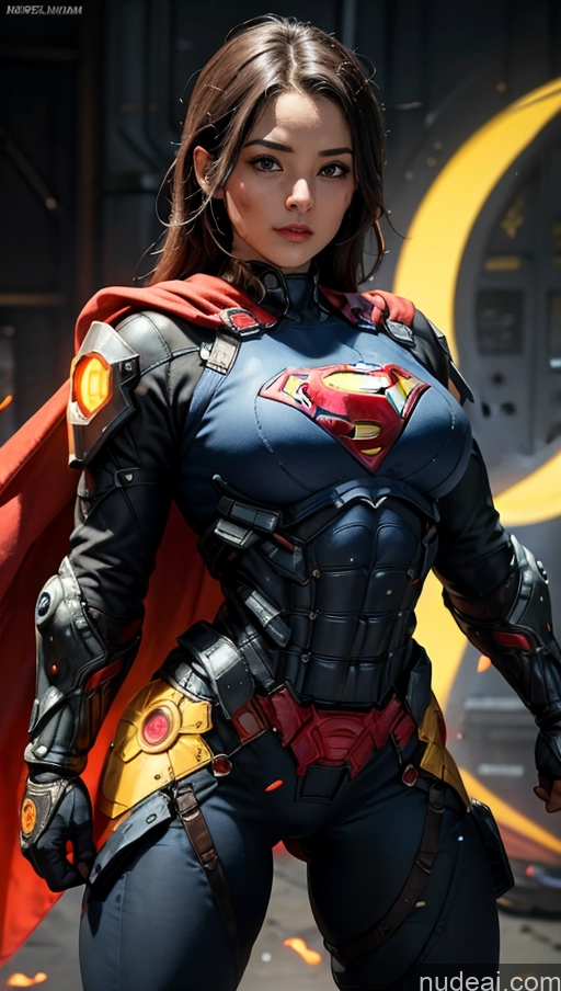 ai nude image of araffe woman dressed in a superman costume posing for a picture pics of EdgHalo_armor, Power Armor, Wearing EdgHalo_armor, Superhero Superheroine Abs Powering Up