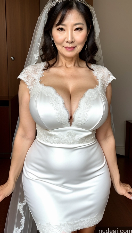 ai nude image of arafed woman in a wedding dress posing for a picture pics of Milf Busty Big Ass Big Hips Pubic Hair Fairer Skin 60s Korean Black Hair Wedding