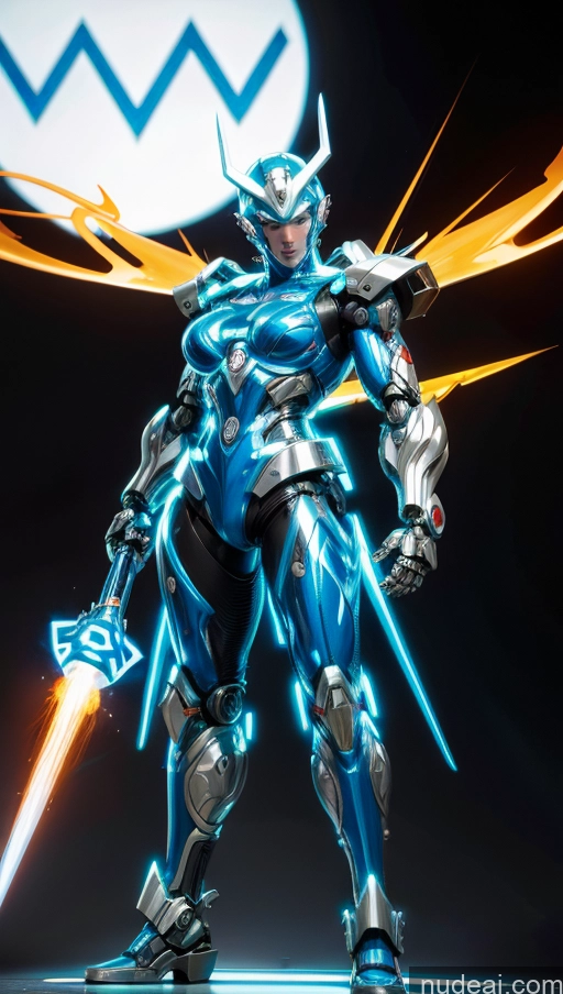 ai nude image of a close up of a robot with a sword and a light pics of Several Israel Superhero Abs Perfect Boobs Powering Up Science Fiction Style Dynamic View SSS: A-Mecha Musume A素体机娘 Neon Lights Clothes: Blue Muscular Bodybuilder Jewish