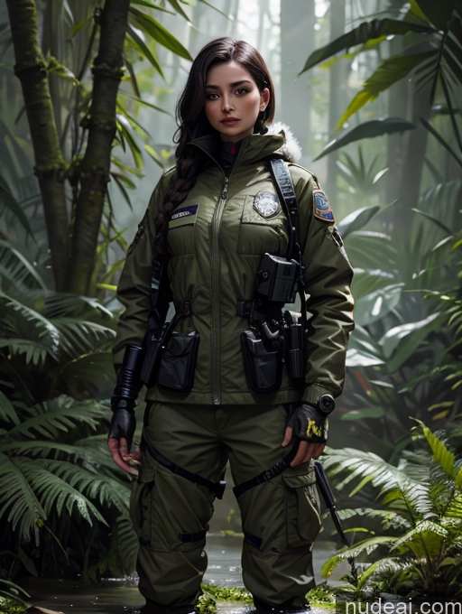 ai nude image of araffe in a green uniform standing in a jungle pics of Detailed Dark Lighting Sports Sci-fi Armor Salwar Parka Police Military Jungle