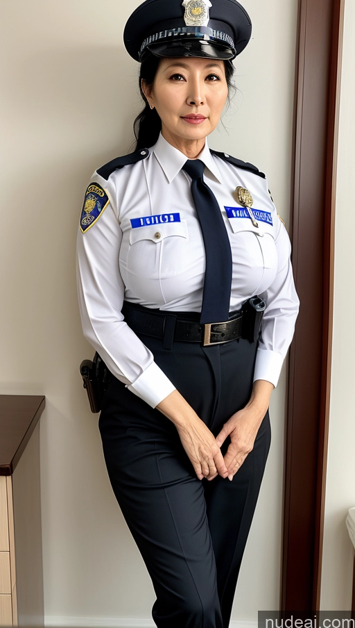 ai nude image of there is a woman in a police uniform posing for a picture pics of Milf Busty Big Ass Pubic Hair Fairer Skin Big Hips Korean Black Hair 60s Police