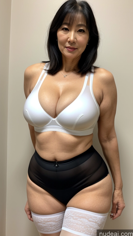 ai nude image of arafed woman in a white bra top and black panties posing for a picture pics of Milf Busty Big Ass Pubic Hair Fairer Skin Big Hips Korean 60s Sports Bra Black Hair Pantyhose