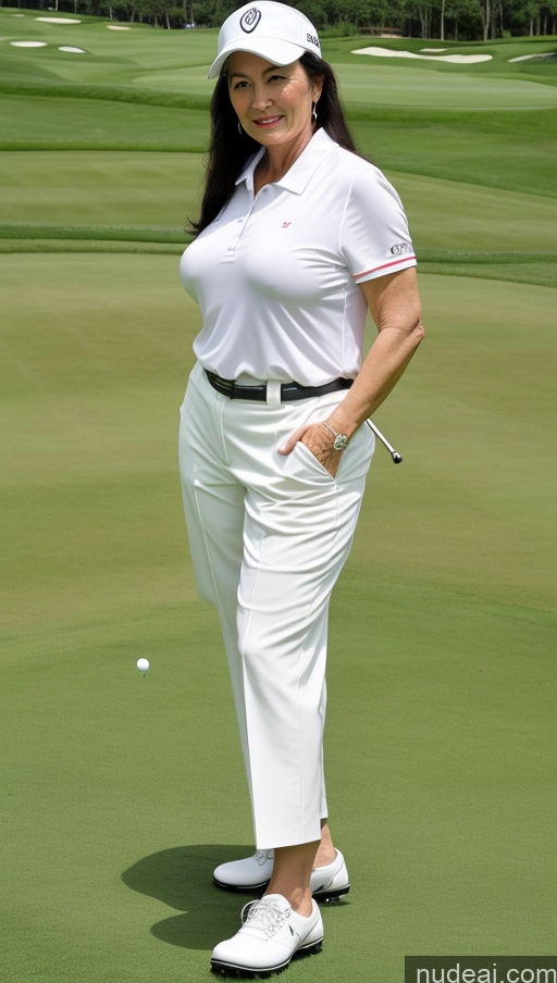 ai nude image of arafed woman in white pants and a white hat on a golf course pics of Milf Busty Big Ass Big Hips Pubic Hair Fairer Skin 70s Long Hair Black Hair Japanese Golf