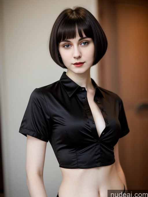 related ai porn images free for Small Tits Beautiful Fairer Skin Skinny 18 Black Hair Short Hair Russian Close-up View Shirt Vampire