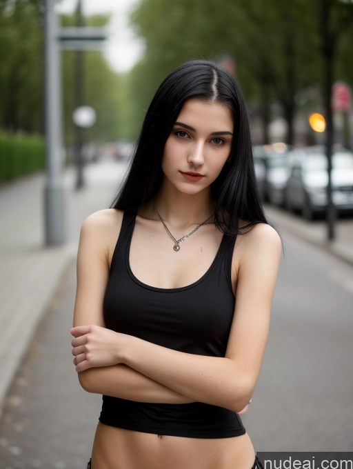 related ai porn images free for Small Tits Beautiful Skinny 18 Black Hair Straight Russian Street Close-up View Goth Tank Top