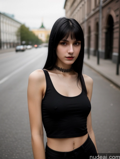 related ai porn images free for Small Tits Beautiful Skinny 18 Black Hair Straight Russian Street Close-up View Goth Tank Top