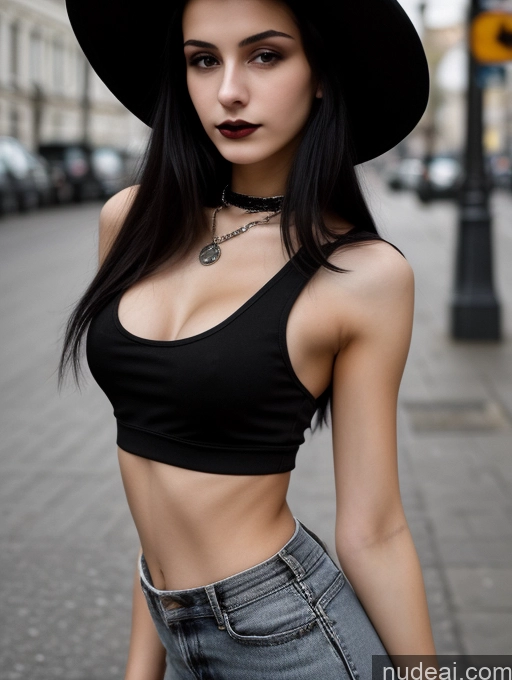 related ai porn images free for Small Tits Beautiful Skinny 18 Black Hair Straight Russian Street Close-up View Goth Tank Top