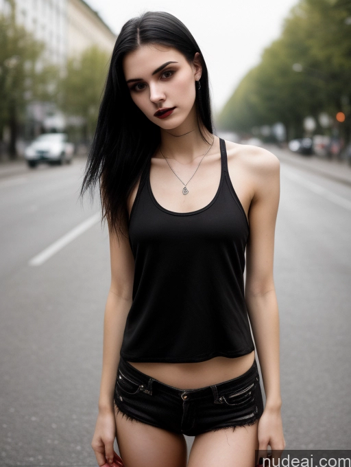 related ai porn images free for Small Tits Beautiful Skinny 18 Black Hair Straight Russian Street Close-up View Goth Tank Top