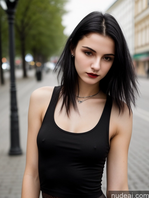 related ai porn images free for Small Tits Beautiful Skinny 18 Black Hair Straight Russian Street Close-up View Goth Tank Top