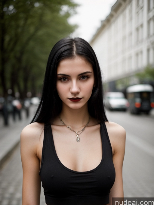 related ai porn images free for Small Tits Beautiful Skinny 18 Black Hair Straight Russian Street Close-up View Goth Tank Top