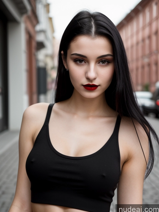 related ai porn images free for Small Tits Beautiful Skinny 18 Black Hair Straight Russian Street Close-up View Goth Tank Top Lipstick