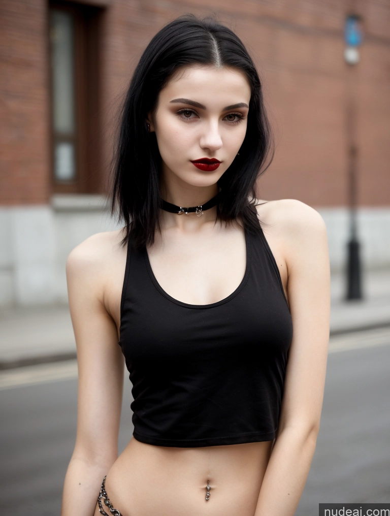 related ai porn images free for Small Tits Beautiful Skinny 18 Black Hair Straight Russian Street Close-up View Goth Tank Top Lipstick