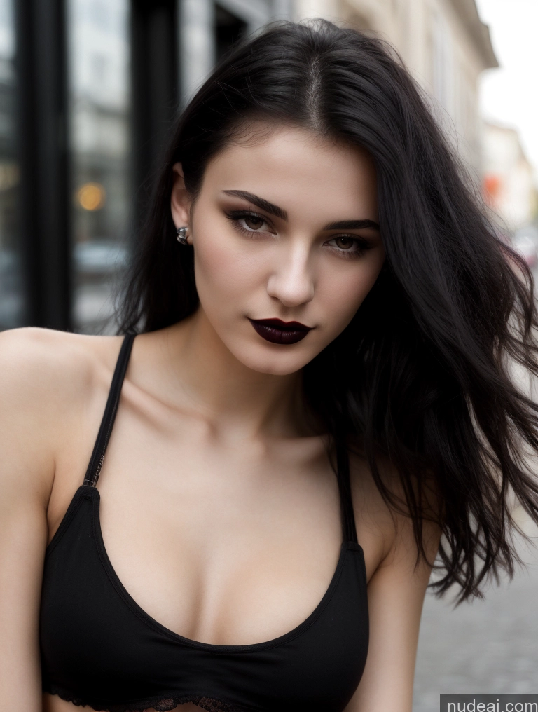 related ai porn images free for Small Tits Beautiful Skinny 18 Black Hair Straight Russian Street Close-up View Goth Tank Top Lipstick