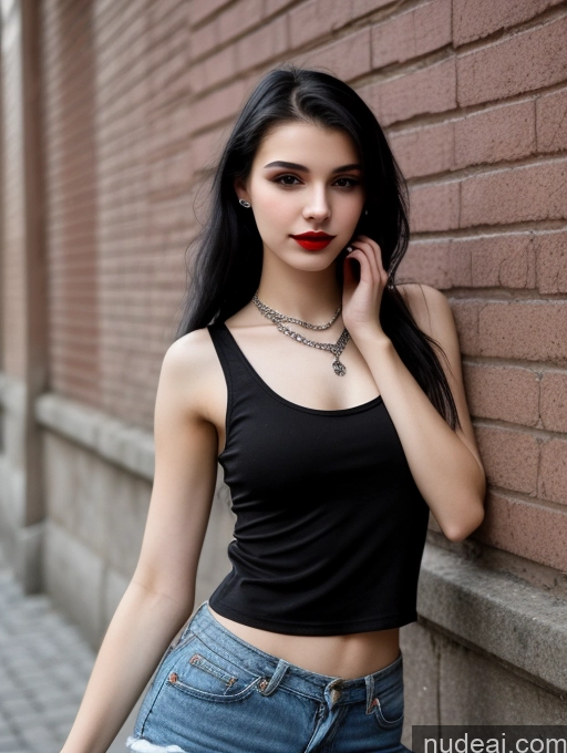 related ai porn images free for Small Tits Beautiful Skinny 18 Black Hair Straight Russian Street Close-up View Goth Tank Top Lipstick