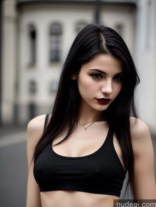 related ai porn images free for Small Tits Beautiful Skinny 18 Black Hair Straight Russian Street Close-up View Goth Tank Top Lipstick