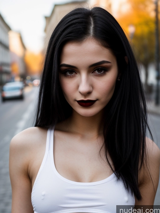 related ai porn images free for Small Tits Beautiful Skinny 18 Black Hair Straight Russian Street Close-up View Goth Tank Top Lipstick