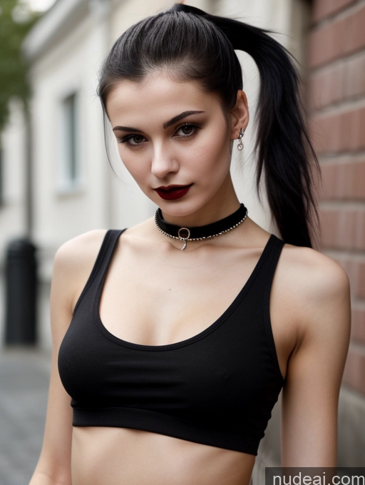 related ai porn images free for Small Tits Beautiful Skinny 18 Black Hair Russian Street Close-up View Goth Tank Top Lipstick Ponytail