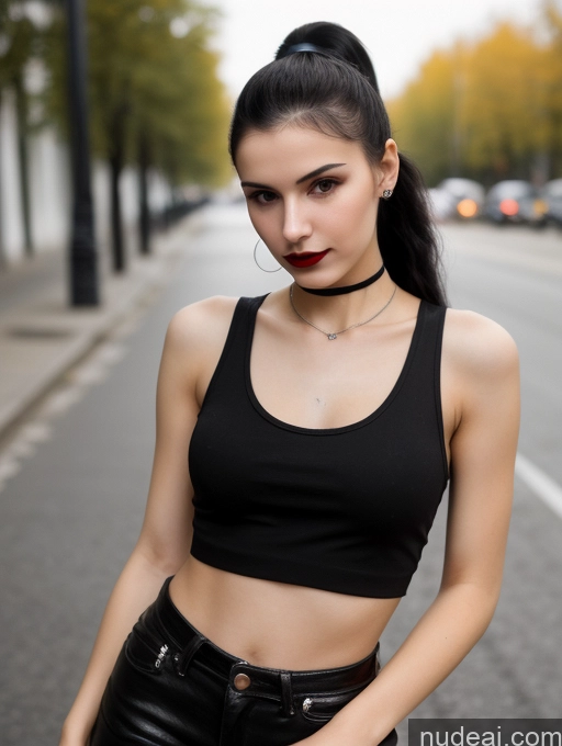 related ai porn images free for Small Tits Beautiful Skinny 18 Black Hair Russian Street Close-up View Goth Tank Top Lipstick Ponytail