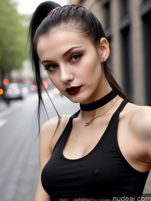 related ai porn images free for Small Tits Beautiful Skinny 18 Black Hair Russian Street Close-up View Goth Tank Top Lipstick Ponytail