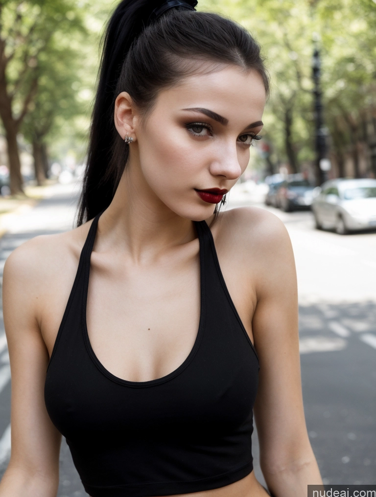 related ai porn images free for Small Tits Beautiful Skinny 18 Black Hair Russian Street Close-up View Goth Tank Top Lipstick Ponytail