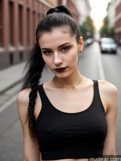 related ai porn images free for Small Tits Beautiful Skinny 18 Black Hair Russian Street Close-up View Goth Tank Top Ponytail