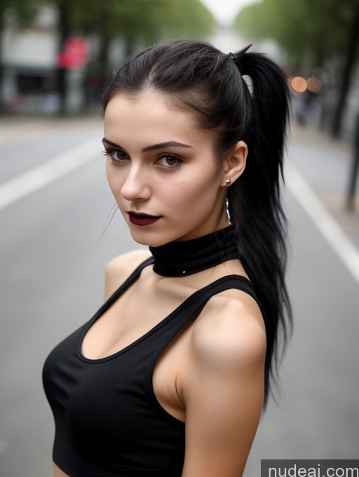 related ai porn images free for Small Tits Beautiful Skinny 18 Black Hair Russian Street Close-up View Goth Tank Top Ponytail