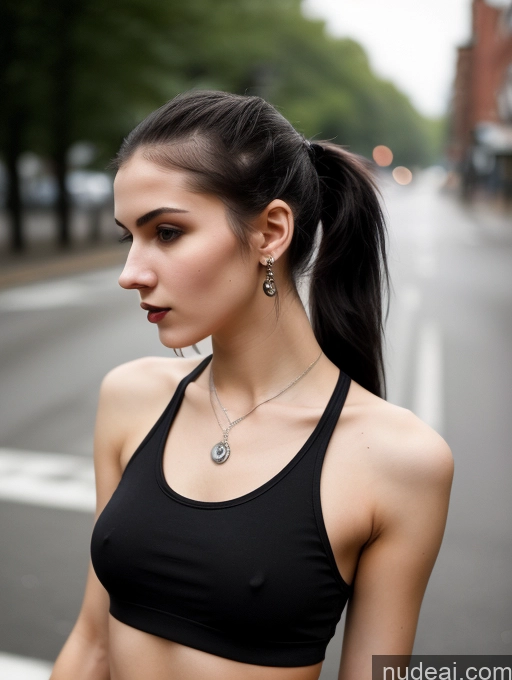 related ai porn images free for Small Tits Beautiful Skinny 18 Black Hair Russian Street Close-up View Goth Tank Top Ponytail