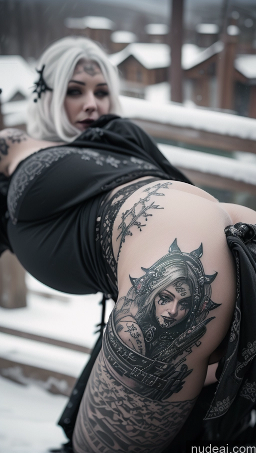 ai nude image of there is a woman with a tattoo on her leg and a tattoo on her leg pics of Milf Perfect Boobs Tattoos Gothic Punk Girl Snow Close-up View Fallout Straddling