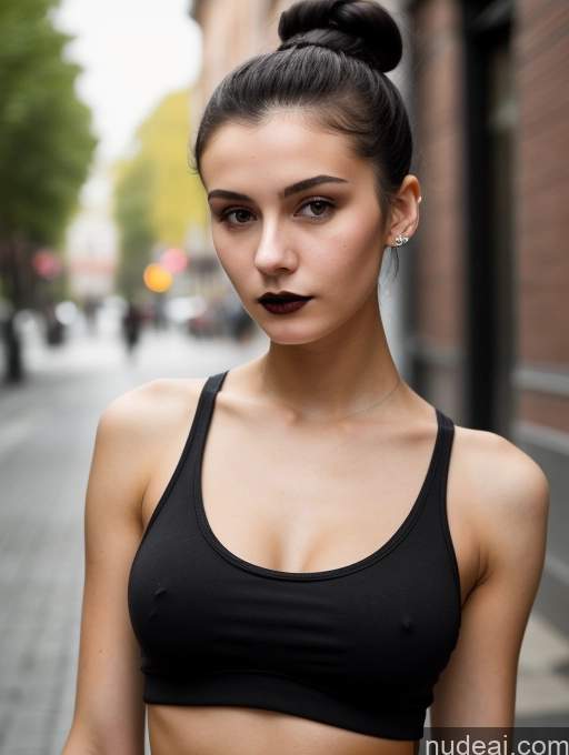 related ai porn images free for Small Tits Beautiful Skinny 18 Black Hair Russian Street Close-up View Goth Tank Top Hair Bun