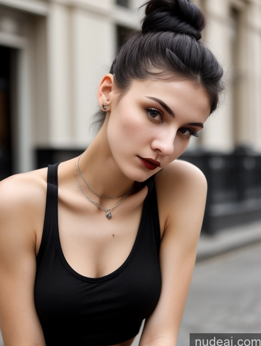 related ai porn images free for Small Tits Beautiful Skinny 18 Black Hair Russian Street Close-up View Goth Tank Top Hair Bun