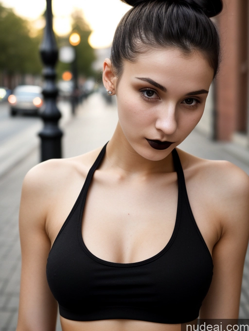 related ai porn images free for Small Tits Beautiful Skinny 18 Black Hair Russian Street Close-up View Goth Tank Top Hair Bun