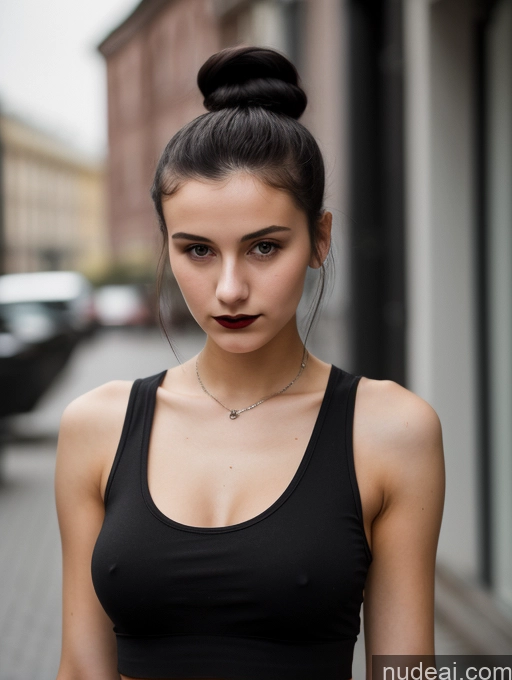 related ai porn images free for Small Tits Beautiful Skinny 18 Black Hair Russian Street Close-up View Goth Tank Top Hair Bun