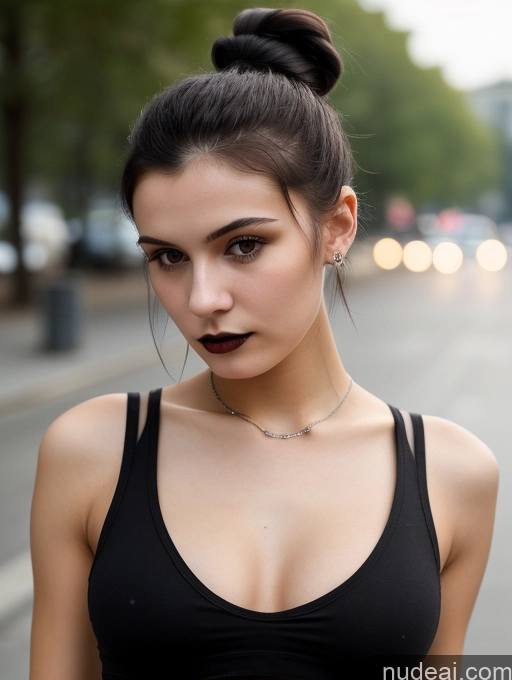 related ai porn images free for Small Tits Beautiful Skinny 18 Black Hair Russian Street Close-up View Goth Tank Top Hair Bun